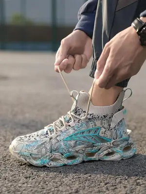 Street Random Print Chunky Sneakers & Trainers for Running, Boy Athletic Breathable Sports Shoes, Fashion Mens Sneakers for D...