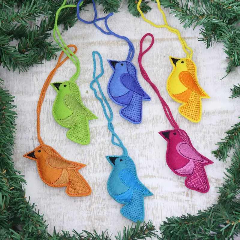 NOVICA Christmas Sonata Assorted Wool Felt Bird Ornaments from India (Set of 6)