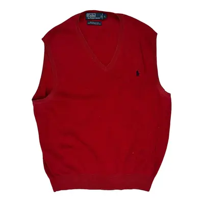 Polo By Ralph Lauren V-Neck Sweater Vest - Large Red Cotton