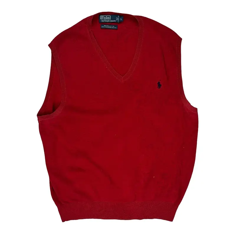 Polo By Ralph Lauren V-Neck Sweater Vest - Large Red Cotton