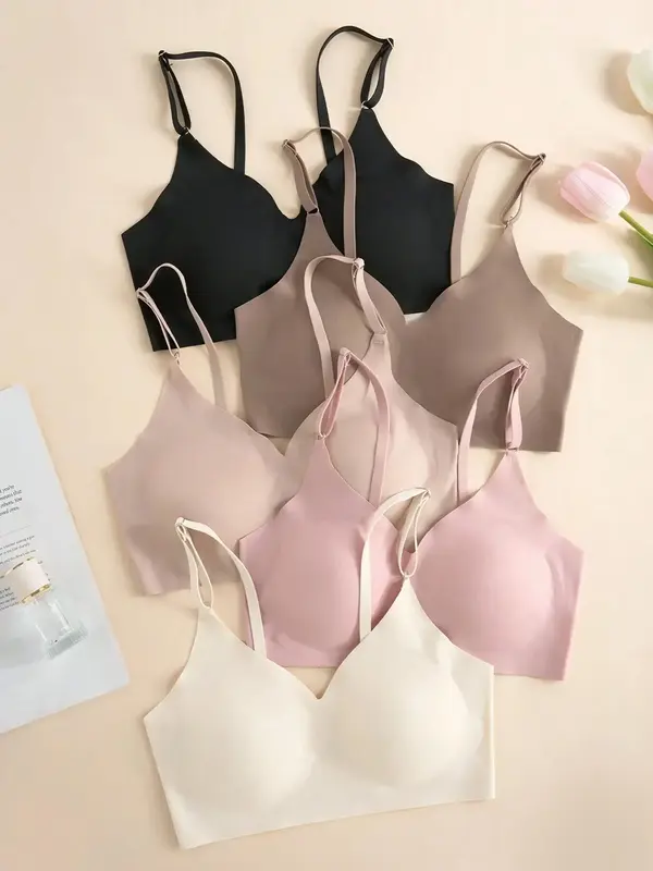 Women's Solid Adjustable Strap Seamless Bra, Soft Comfortable Breathable Wireless Bra, Lingerie for All Seasons