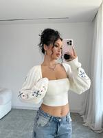 Women's Floral Embroidery Hollow Out Crop Cardigan without Inner Top, Casual Fit Raglan Sleeve Open Front Knitwear for Fall &...