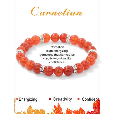 Natural Carnelian Round Beaded Stretch Bracelets for Women Men