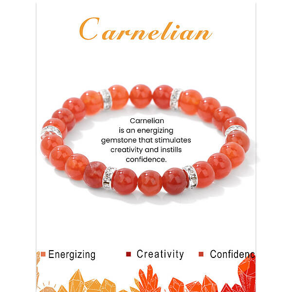 Natural Carnelian Round Beaded Stretch Bracelets for Women Men