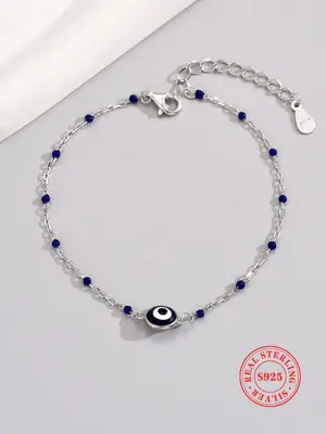 925 Sterling Silver Evil Eye Design Bracelet, Fashionable Jewelry for Women & Girls, Trendy All-match & Exquisite Jewelry for...