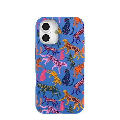 Electric Blue Jungle Cat iPhone 16 Case
