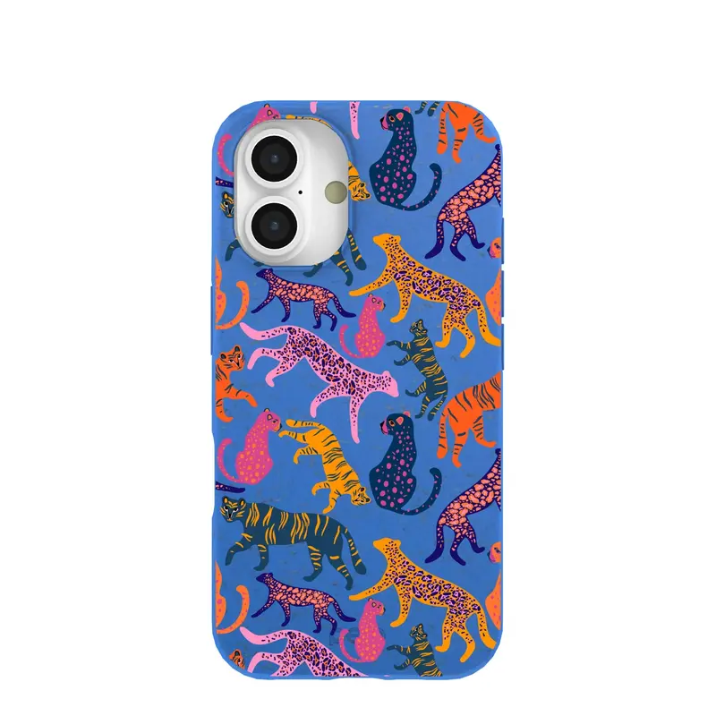 Electric Blue Jungle Cat iPhone 16 Case