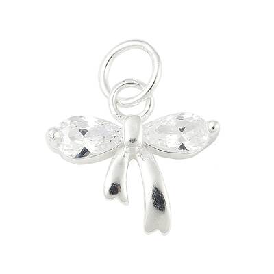 925 Sterling Silver Pave Clear Cubic Zirconia Bowknot Charms
