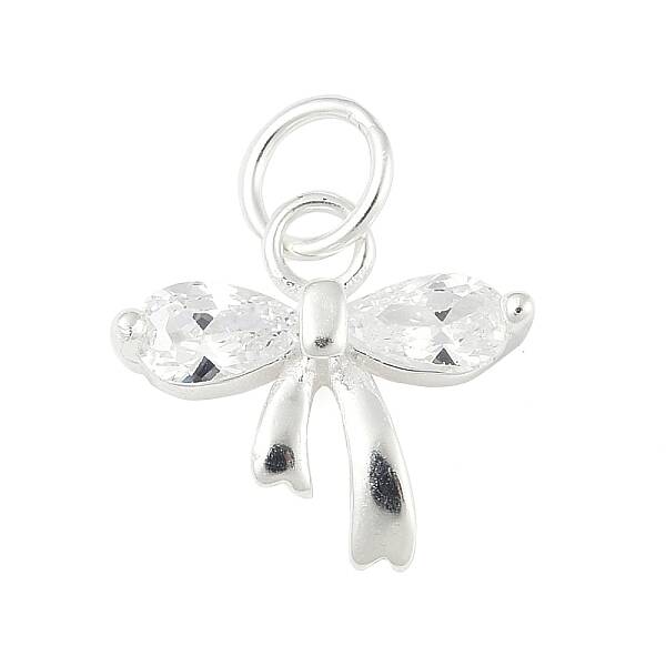 925 Sterling Silver Pave Clear Cubic Zirconia Bowknot Charms