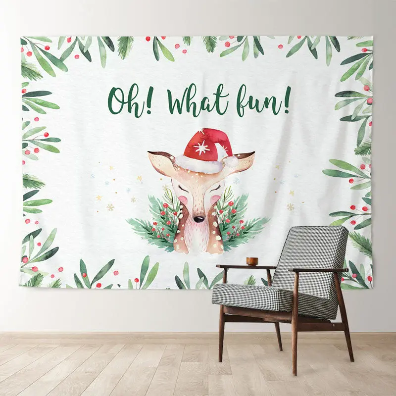 Aperturee What Fun Deer Merry Christmas Holiday Backdrop