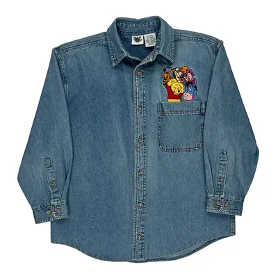 Winnie The Pooh Characters Disney Graphic Denim Shirt - Small Blue Cotton | Size: small