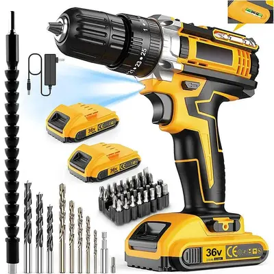 21V Cordless Drill Set, Power Drill 29Pcs with 3/8 Inch Keyless Chuck, 25 Clutch Electric Drill with Work Light, Max torque 4...