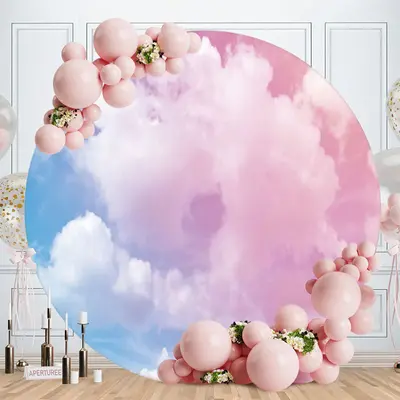 Aperturee Blue Pink Clouds Round Baby Shower Backdrops