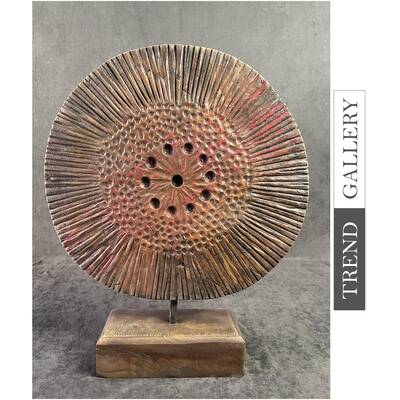 Original Round Wood Figurine Creative Circle With Abstract Holes Modern Wood Sculpture for Table Decor | LAST TOTEM 16.7"...
