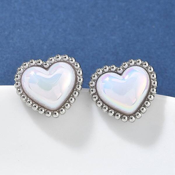304 Stainless Steel Shell Heart Stud Earrings for Women