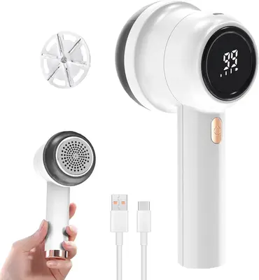 Fabric Shaver Electric Lint Remover 6-Blade with LED Display, Rechargeable Battery, Sweater Defuzzer for Pilling and Lint Rem...