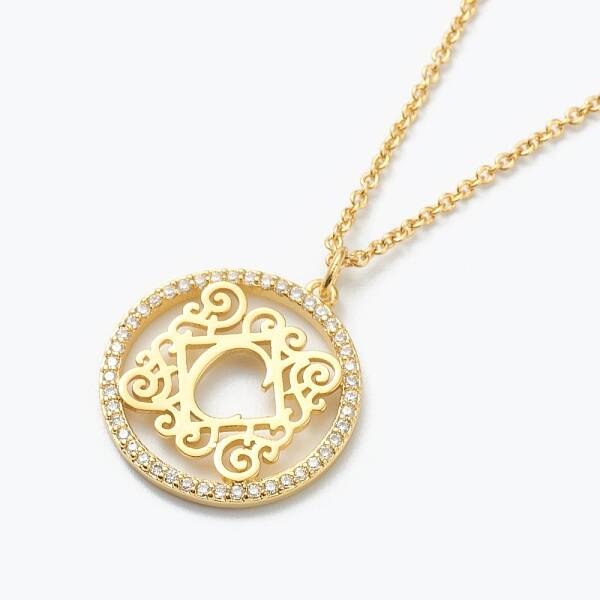 Brass Micro Pave Clear Cubic Zirconia Pendant Necklaces
