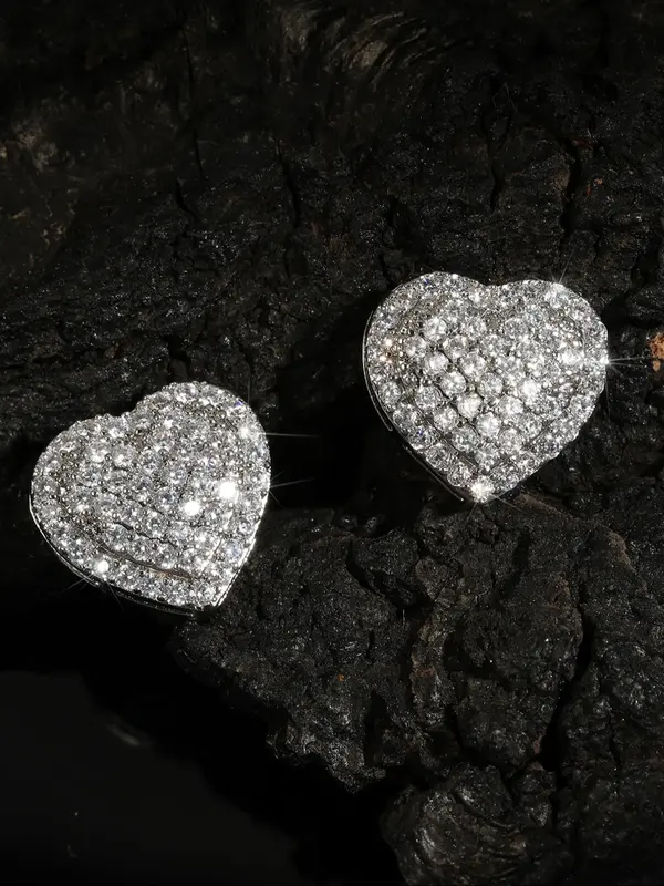 Women's Elegant Copper Zircon Earrings Set, Heart Design Studs Jewelry Gift for Women, All Season Fashion Accessories
