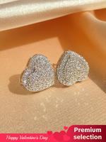 Women's Spring Summer Rhinestone & Heart Stud Earrings As Gift,  Luxury Jewelry, Elegant All-match Jewelry for Girls Gift, Fe...