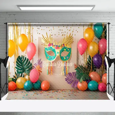 Colorful Balloons Tribal Mask Cake Smash Backdrop - Aperturee