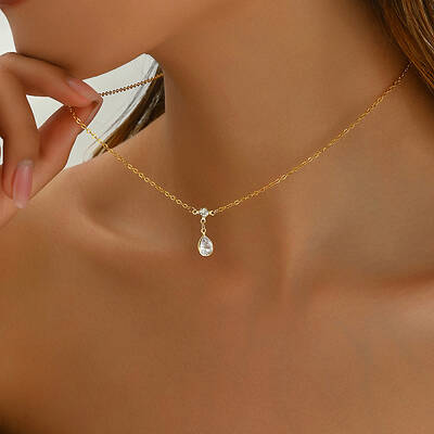 Elegant French Style Brass Pave Clear Cubic Zirconia Teardrop Pendant Necklaces for Women