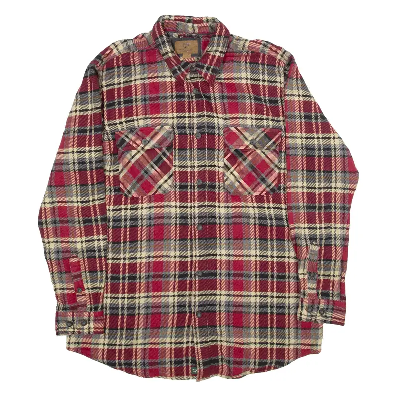 OUTDOOR LIFE Mens Flannel Shirt Red Check Long Sleeve XL