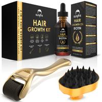 Elevate 3-in-1 Hair Derma Roller Growth Kit with Organic Biotin Oil & Silicone Scalp Massager for Rapid Growth & Nourishment ...