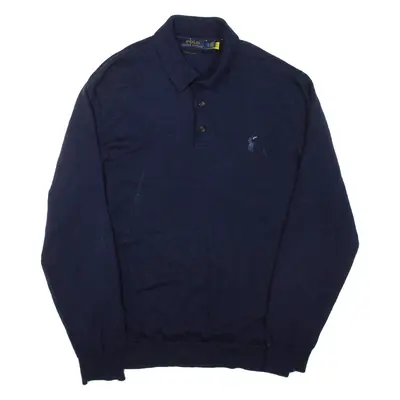 POLO RALPH LAUREN Mens Jumper Blue Collared Tight Knit Wool XL