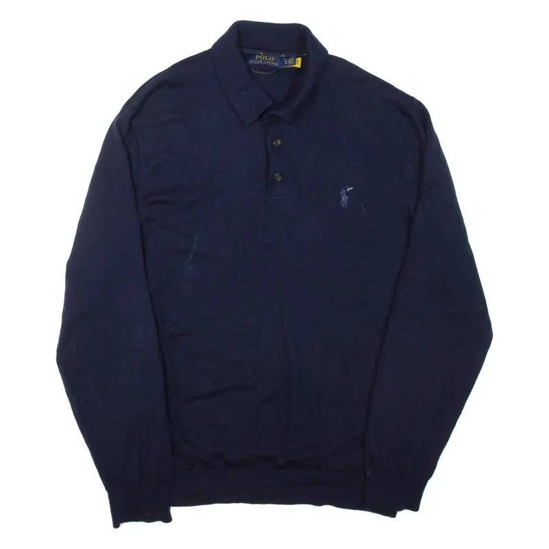 POLO RALPH LAUREN Mens Jumper Blue Collared Tight Knit Wool XL