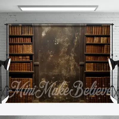 Retro Bookrack Sanctum Rust Wall Photo Backdrop - Aperturee