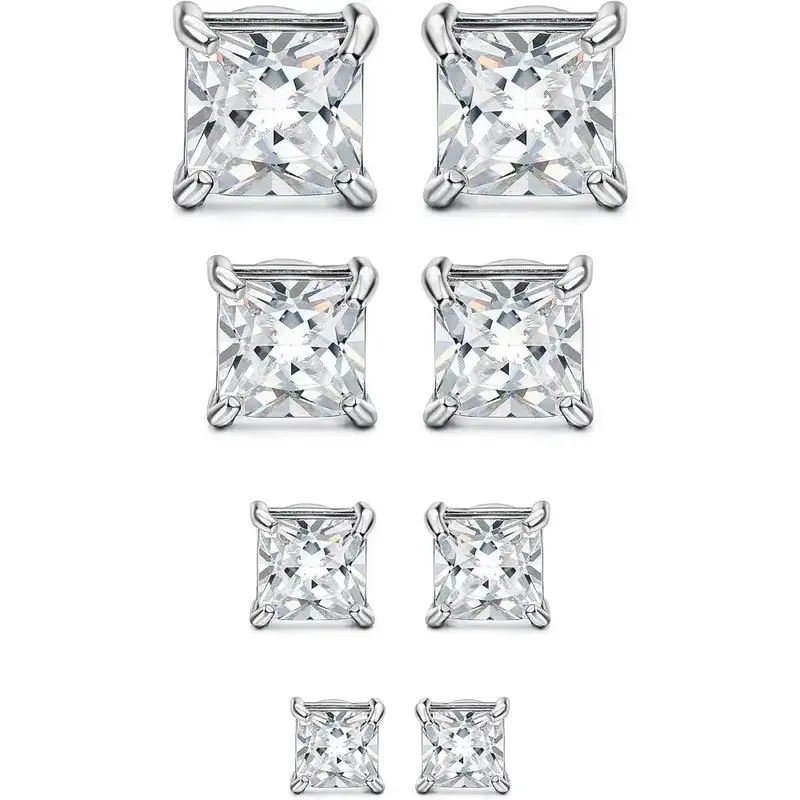 FLORIDECO 4 Pairs Stainless Steel Mens Womens Magnetic Stud Earrings Non-piercing CZ 4-7mm Daily Cubic Zirconia Hypoallergeni...
