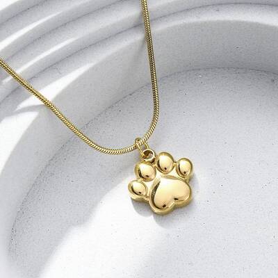 304 Stainless Steel Dog Paw Print Pendant Necklaces for Women