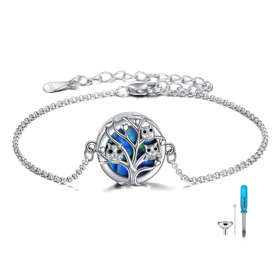 Sterling Silver Abalone Shellfish Owl Family on Tree Of Life Charm Bracelet