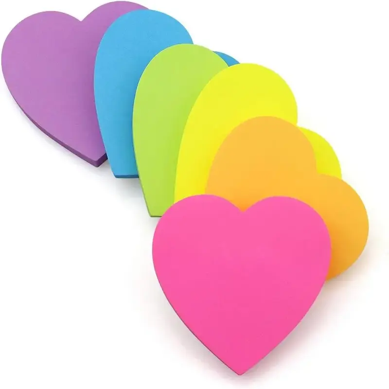 Heart Shaped Colorful Sticky Note (6pcs/set), Portable Multi-purpose Self Sticky Post Notes, Creative Sticky Note for Noteboo...