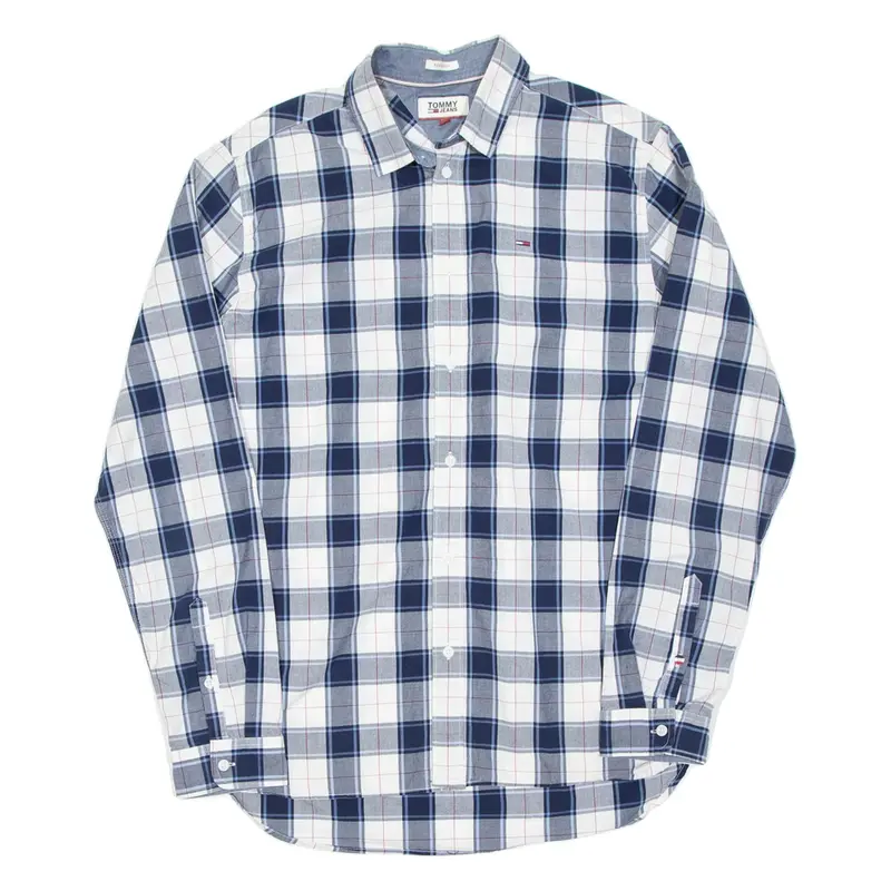 TOMMY JEANS Mens Shirt Blue Check Long Sleeve M