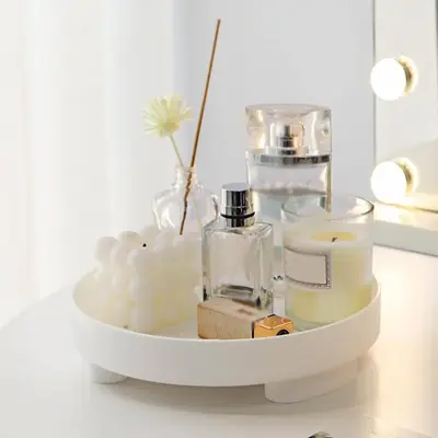 Minimalist Circular Tray, 1 Count Desktop Decorative Storage Tray with Base, Portable Storage Box for Cosmetics Perfume Sundr...