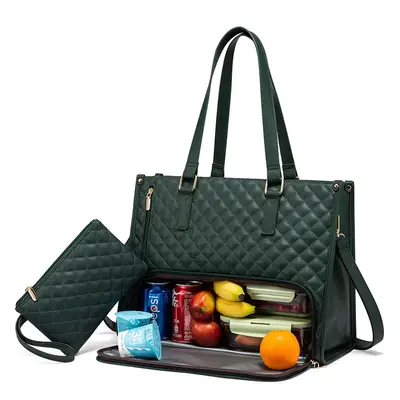 Fashionable Lunch Tote Bag Women's Thermal Insulation Lunch Box Leak-proof Crossbody Computer Storage Bag Quilted Large Capac...