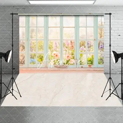 Aperturee Floral Spring Window Cream Marble Combo Set Backdrop, 7 x 5 ft / 7 x 5 ft, 97.4 USD, combo set backdrops, MMHD8A16-...
