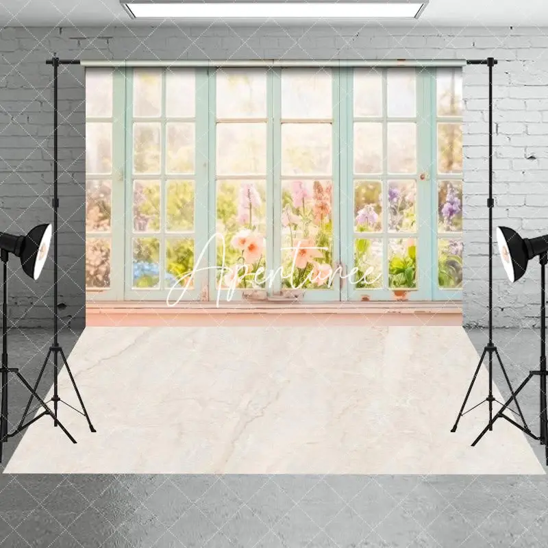 Aperturee Floral Spring Window Cream Marble Combo Set Backdrop, 7 x 5 ft / 7 x 5 ft, 97.4 USD, combo set backdrops, MMHD8A16-...