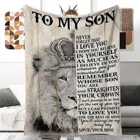 To My Son Pattern Flannel Blanket, 1 Count Lion & Slogan Soft Comfortable Throw, Heartwarming Blanket Gift, Textiles for Gift...
