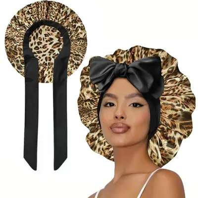 New double-layer satin adjustable nightcap with straps, satin lining silk, cool and suitable for women's natural curly hair, ...
