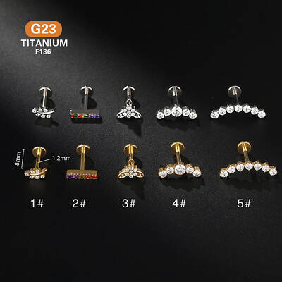 G23 Titanium Micro Pave Clear Cubic Zirconia Internally Threaded Labrets
