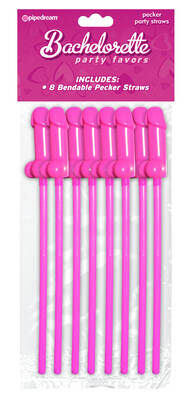 Bachelorette Party Favors Bendable Pecker Straws  - 8 Count