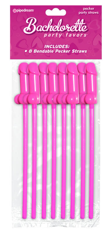 Bachelorette Party Favors Bendable Pecker Straws - 8 Count
