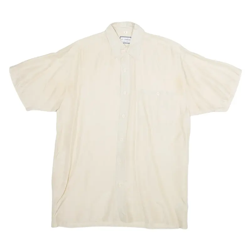 LES CHEMIS Mens Plain Shirt Brown Silk Long Sleeve S