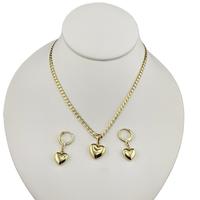 Cuban Chain 18 inch Heart Pendant and Earring Set with Heart Design for Everyday Wear