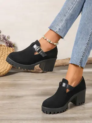 Women's Fashionable Solid Color Platform Chunky Heeled Mary Janes Pumps, Casual Comfortable Shoes for Daily Wear, Perfect for...