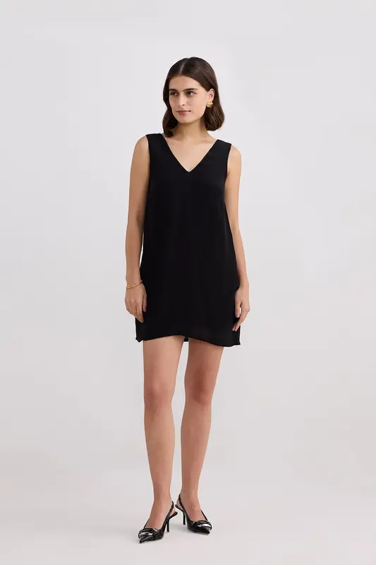 Midnight Muse V-neck Short Dress in Black | Color: Black | Size: S
