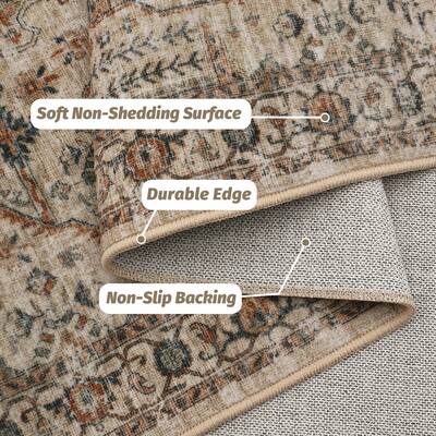 Garvee Neutral Area Rugs 5x7 Washable, Soft Vintage Large Area Rugs for Living Room, Boho Farmhouse Low Pile Non-Slip Indoor ...