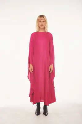Rose Petal Silk Maxi Kaftan | Color: Black Rose Petal | Size: L